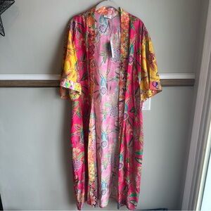 Johnny Was Flamingo Sunshine Long Silk Blend KIMONO Boho
